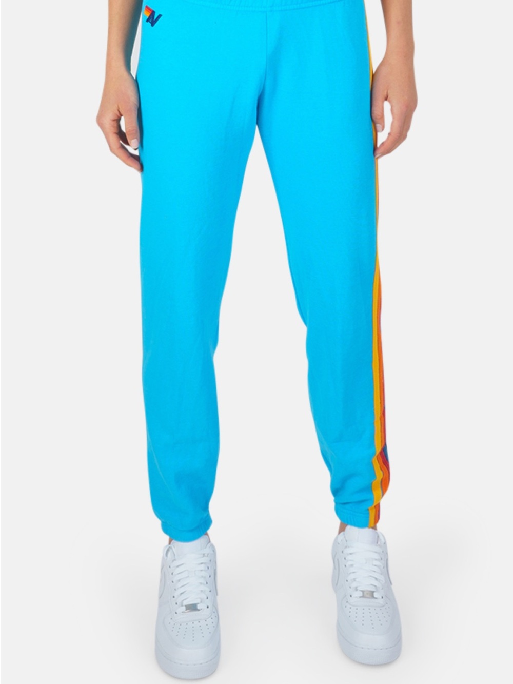 Aviator Nation Women’s Blue Joggers with Rainbow Side Stripe Size M